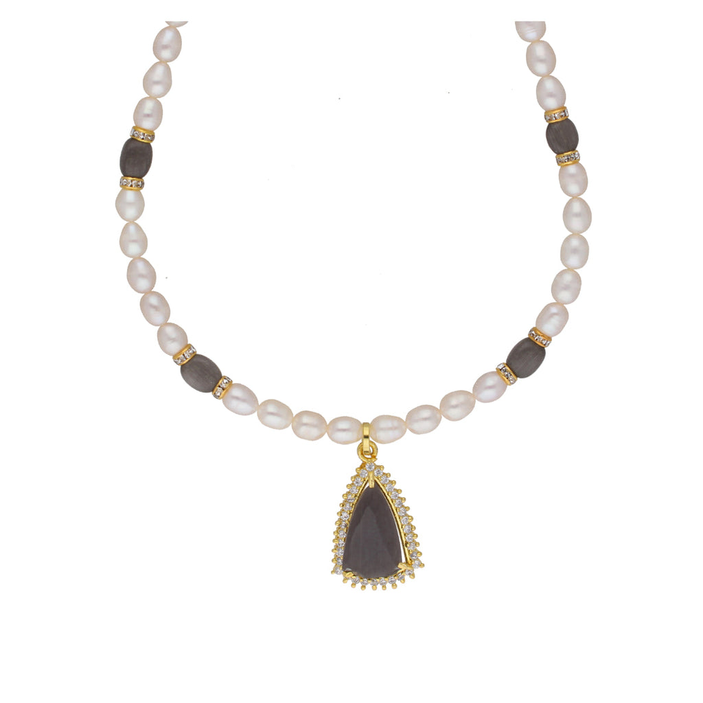 J Pearls Riya 1 Line Oval Pearl Set - Real Pearl Jewelry
