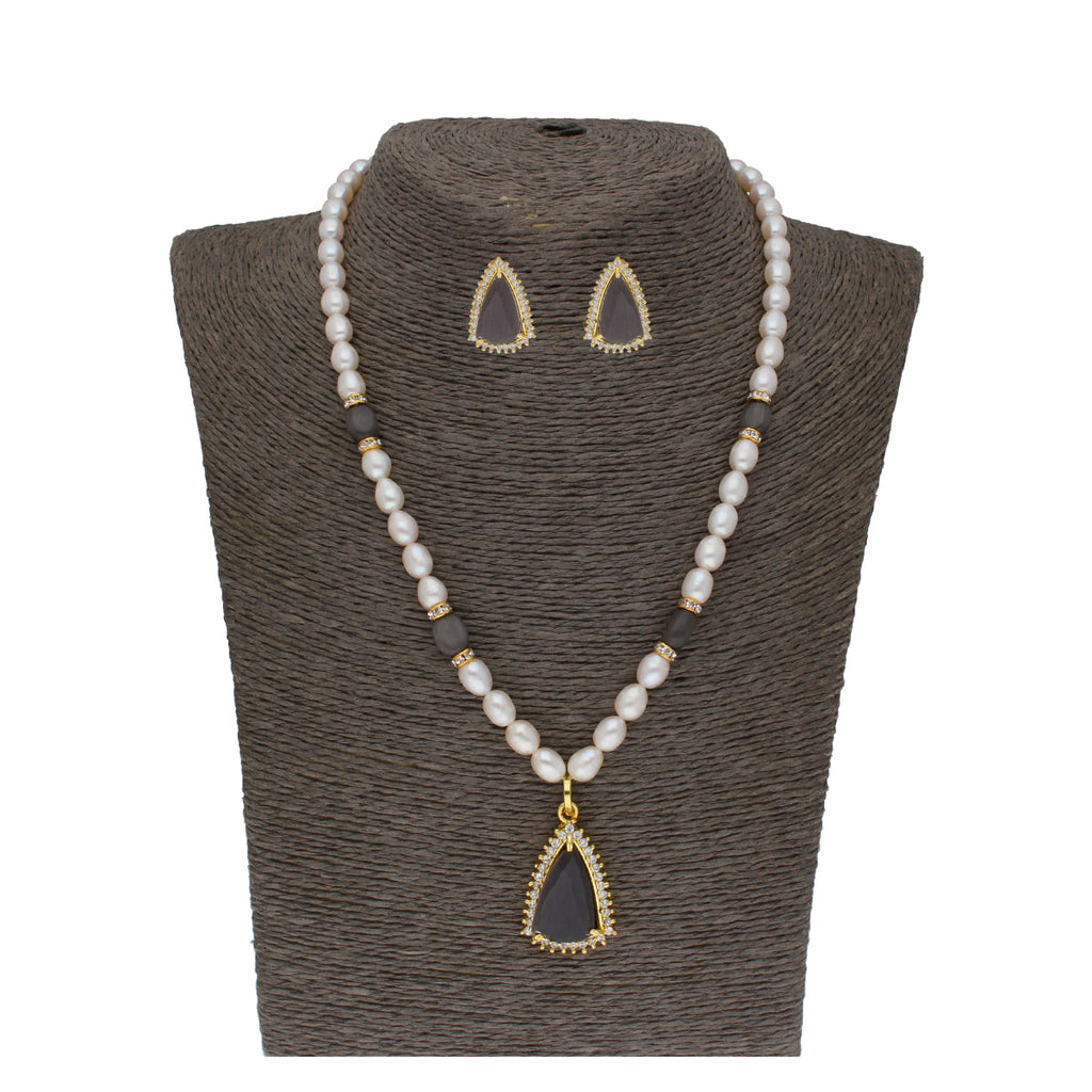 J Pearls Riya 1 Line Oval Pearl Set - Real Pearl Jewelry