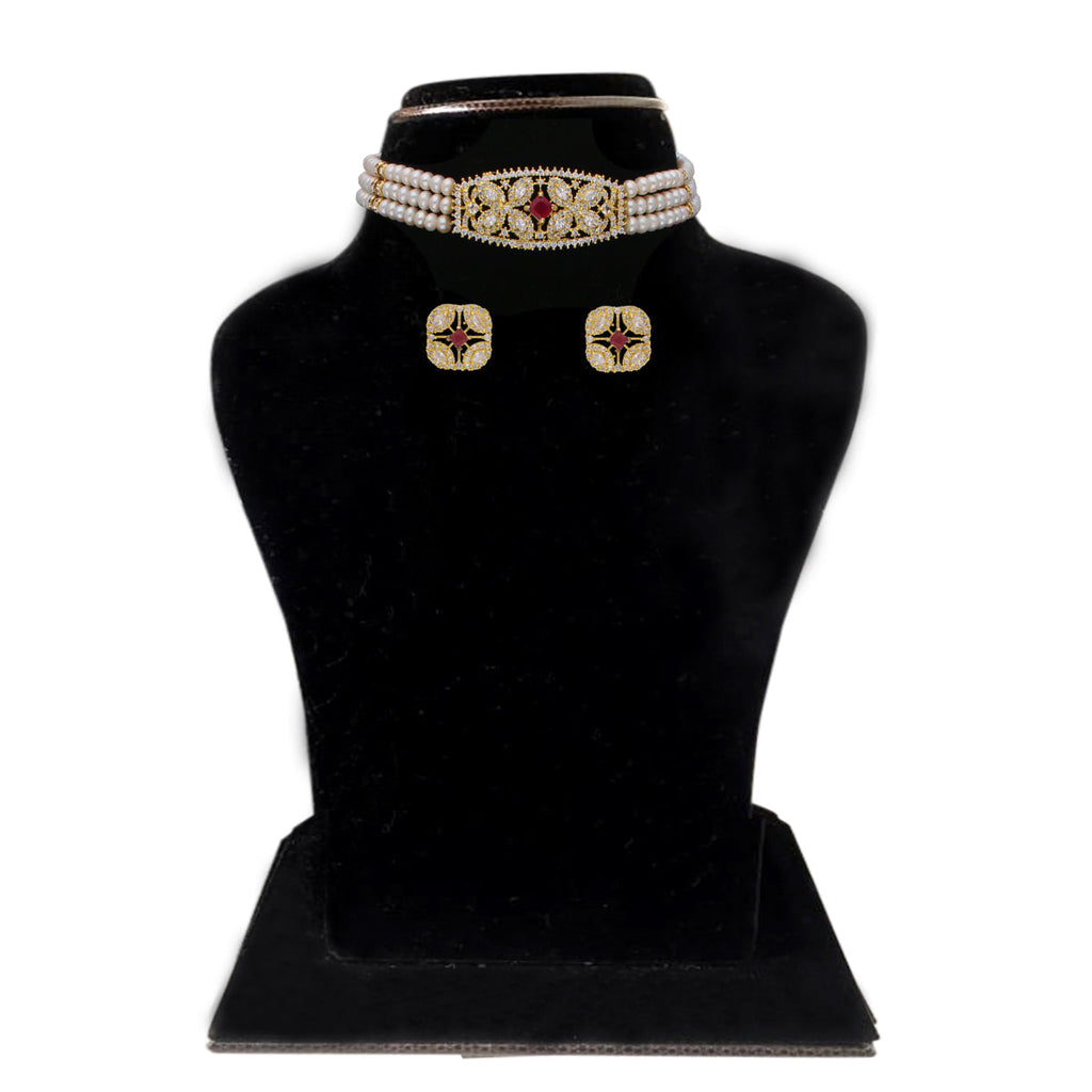 J Pearls Kyra 3 Lines Round Choker Set - Real Pearl Jewelry