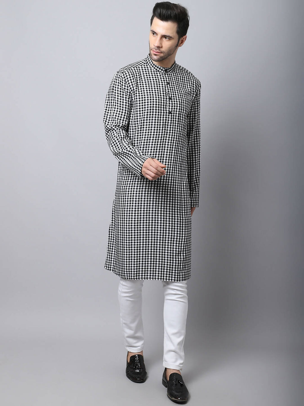 Even Apparels Multi Pure Cotton Men's Kurta With Band Collar