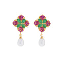 J Pearls Ruby Emerald Semi Precious Stone Drop Earrings - Real Pearl Jewelry