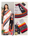 Exclusive Collection White Black Red Beautiful Mulmul Cotton Saree