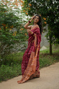 khanduapata Maroon & Orange Colour Tribal Design Cotton Saree For Women
