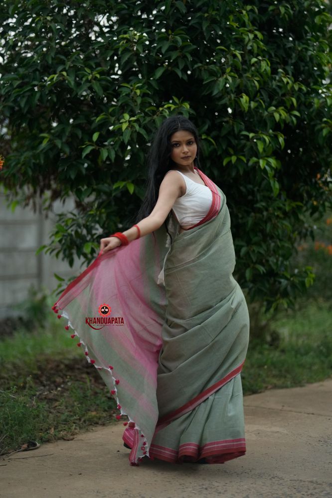 khanduapata Grey and Blush Colour Cotton Saree For Women