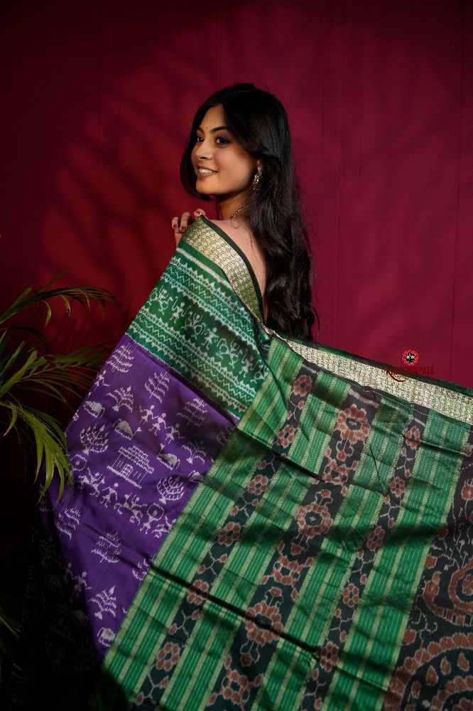 khanduapata Green & Purple Colour Floral Design Silk Saree For Women