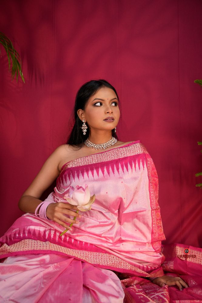 khanduapata Pink Colour Dot Design Silk Saree For Women