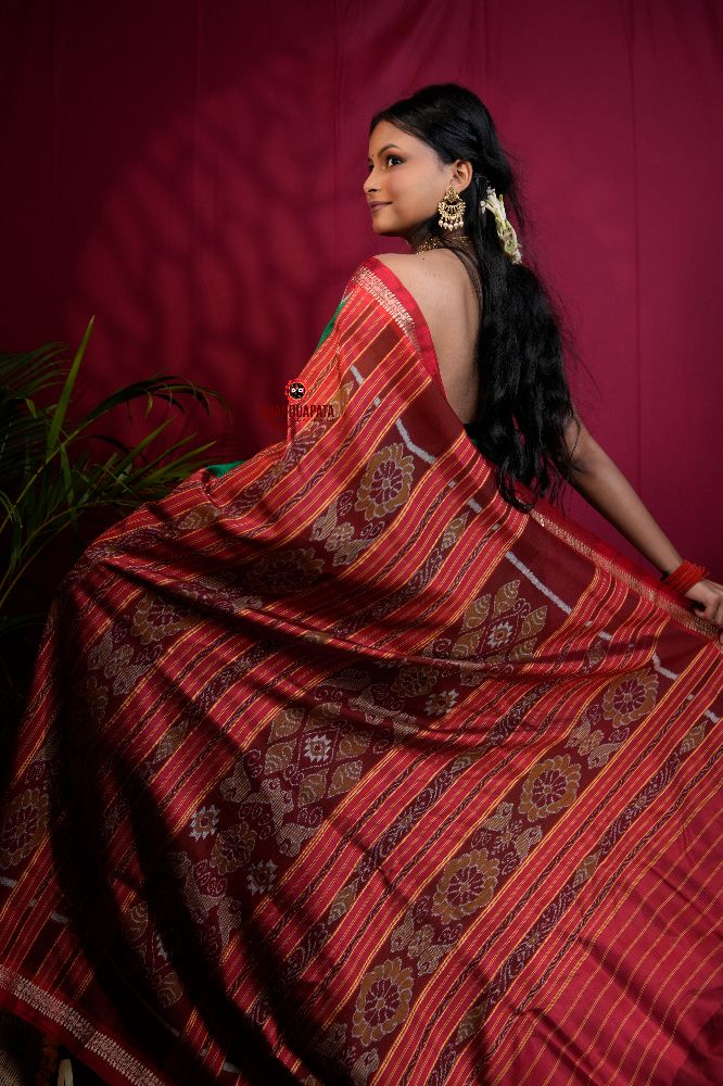 khanduapata Red & Green Colour Dot Design Silk Saree For Women