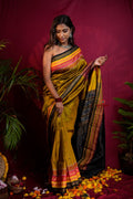 khanduapata Black & Mustard Yellow Multi Colour Dot Design Silk Saree For Women