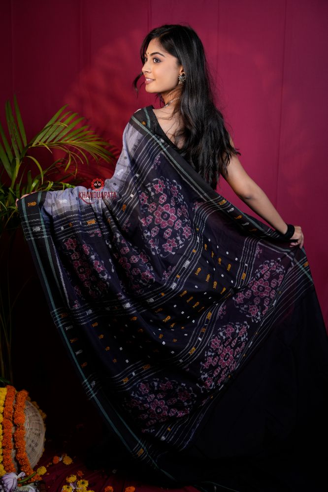 khanduapata Grey & Black Colour Body Design Cotton Saree For Women