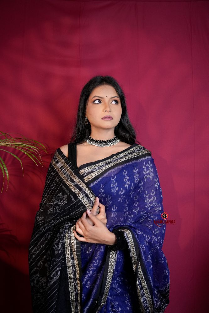 khanduapata Blue & Black Colour Body Design Cotton Saree For Women