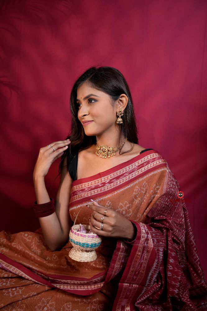 khanduapata Brown & Maroon Colour Body Design Cotton Saree For Women