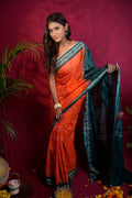 khanduapata Orange & Teal Colour Body Design Cotton Saree For Women