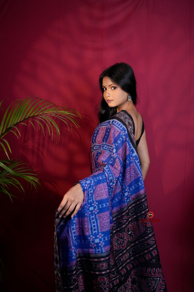 khanduapata Black & Blue Colour Body Design Cotton Saree For Women