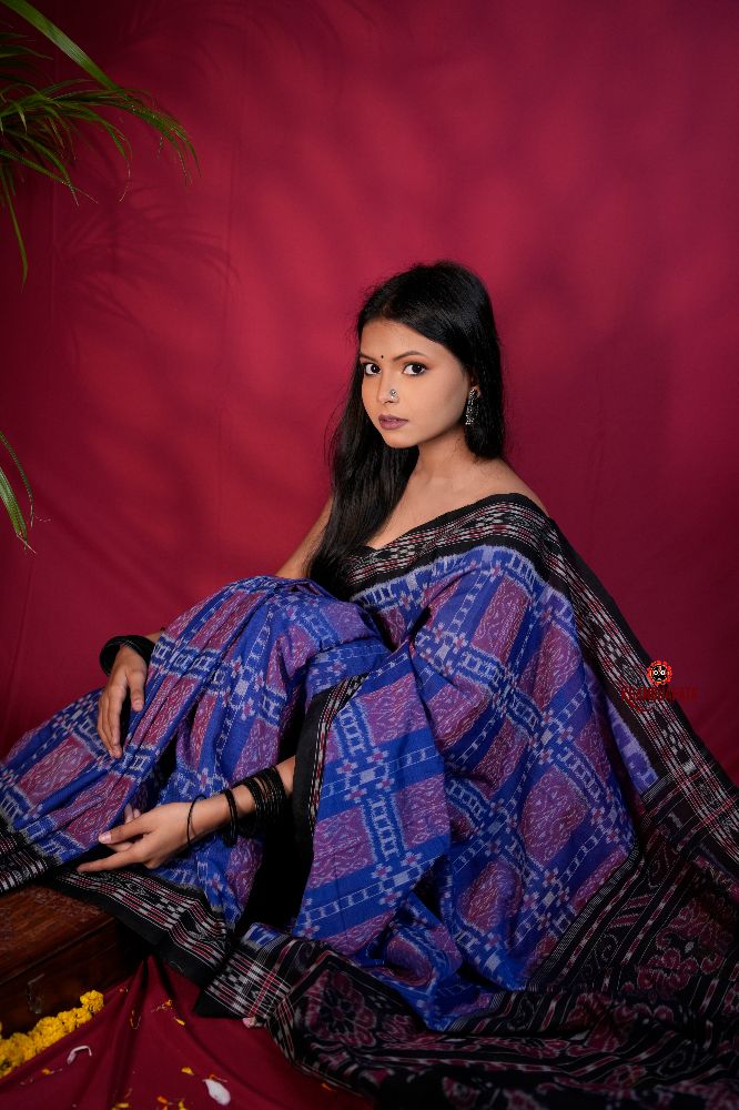 khanduapata Black & Blue Colour Body Design Cotton Saree For Women