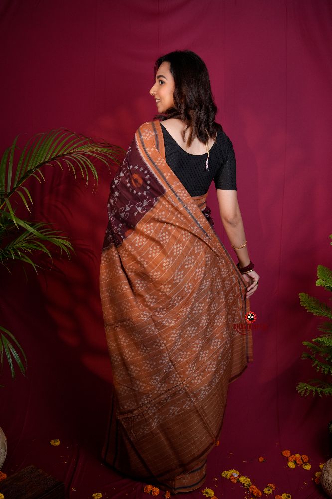 khanduapata Maroon & Orange Colour Pasapali Border Body Design Cotton Saree For Women