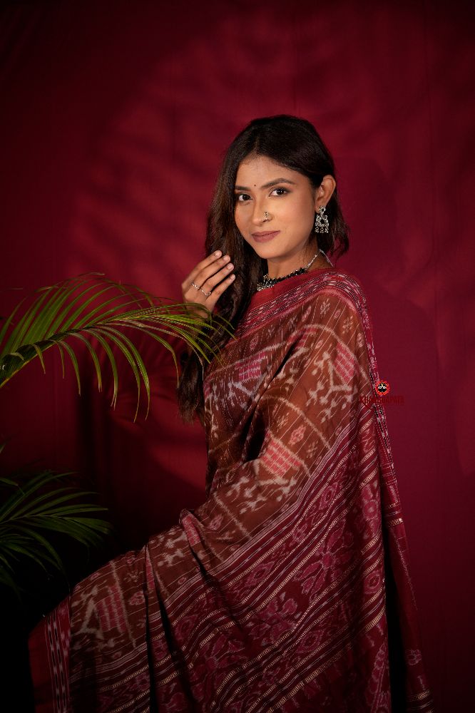 khanduapata Brown & Red Colour Body Design Cotton Saree For Women