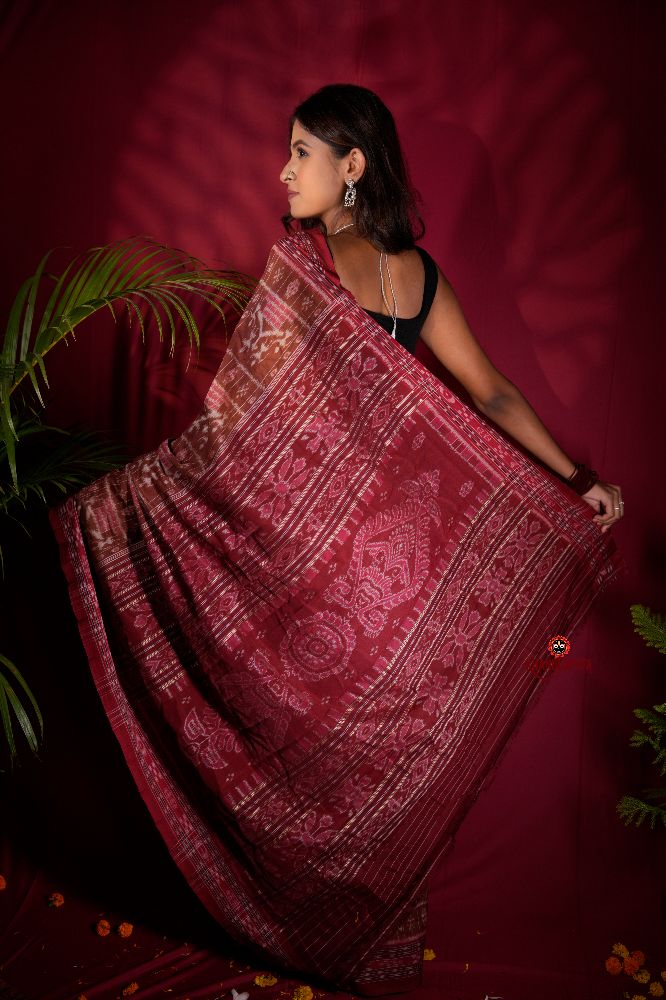 khanduapata Brown & Red Colour Body Design Cotton Saree For Women
