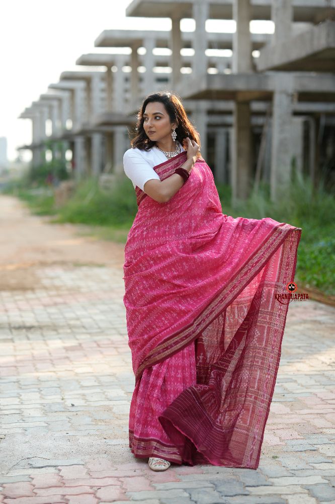 khanduapata Red & Pink Colour Body Design Cotton Saree For Women