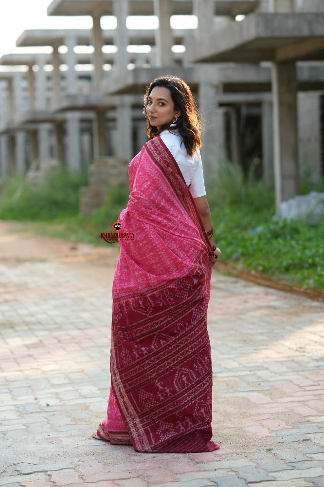 khanduapata Red & Pink Colour Body Design Cotton Saree For Women