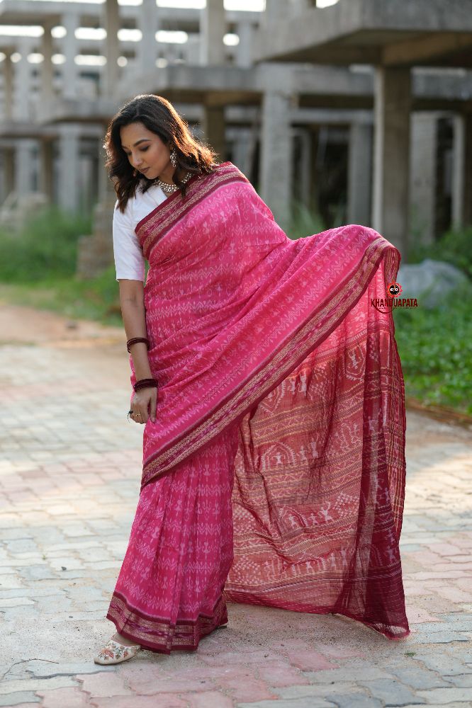 khanduapata Red & Pink Colour Body Design Cotton Saree For Women