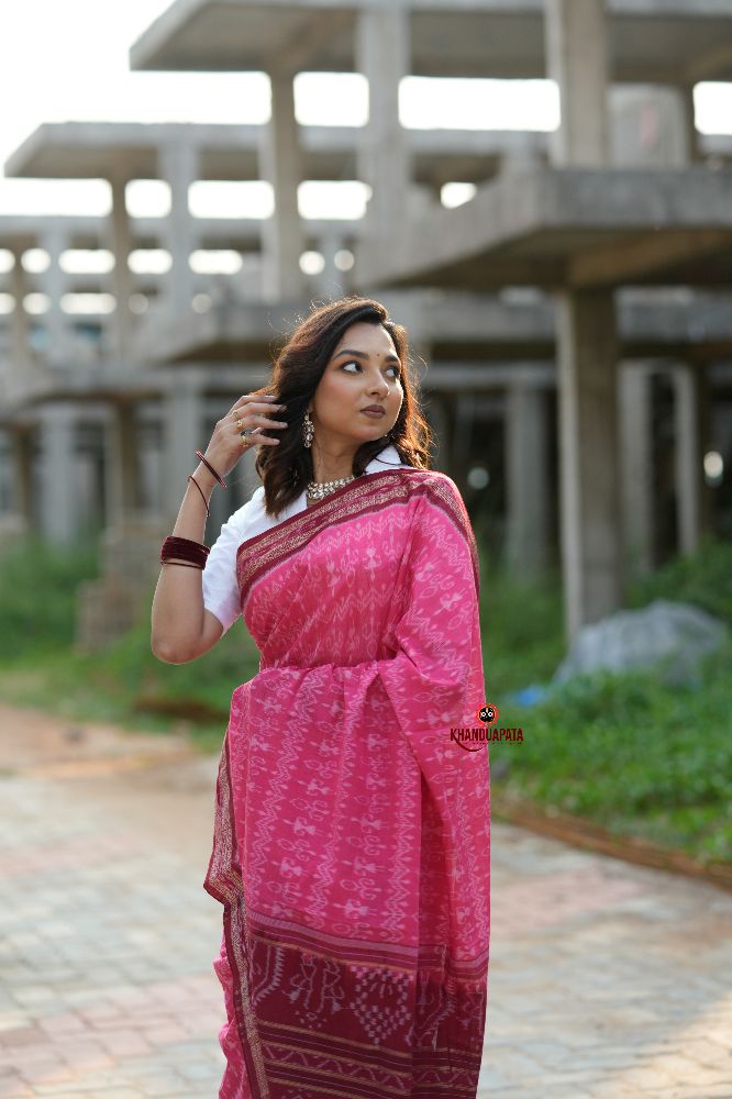 khanduapata Red & Pink Colour Body Design Cotton Saree For Women