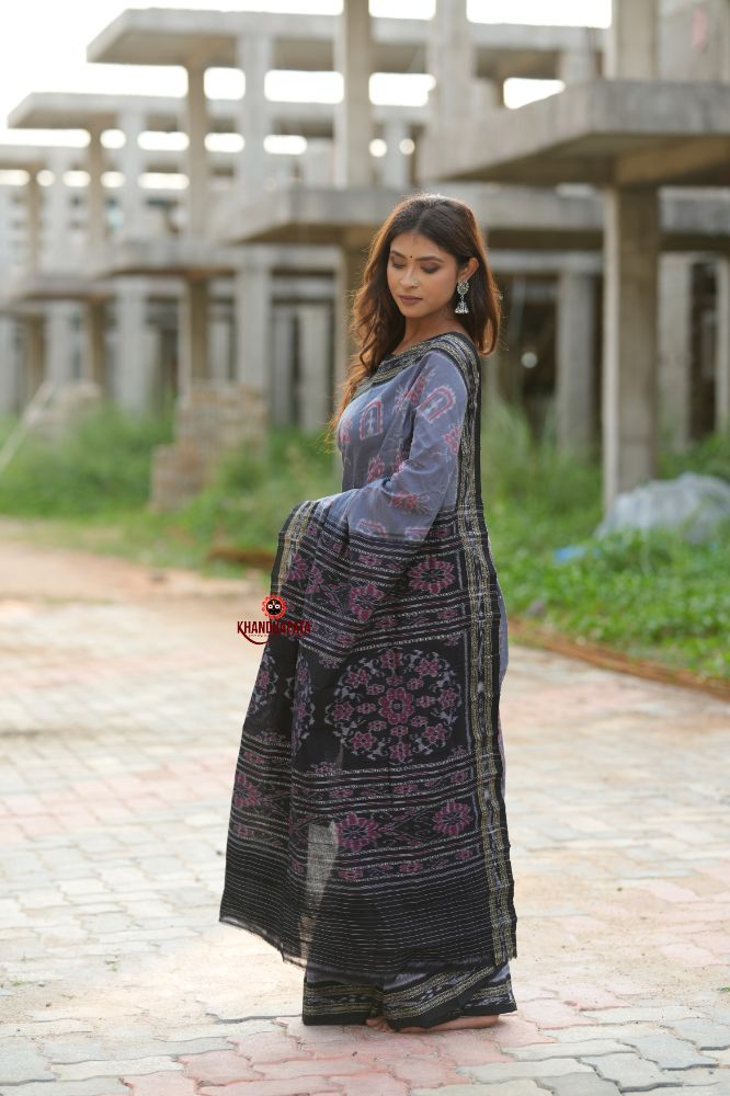 khanduapata Black & Grey Body Design Cotton Saree For Women