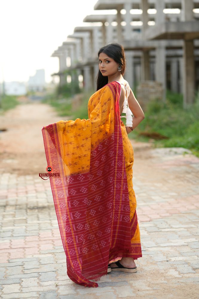 khanduapata Red & Yellow Doll Design Cotton Saree For Women