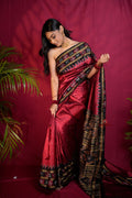 khanduapata Black & Maroon Colour Double Border Dot Design Silk Saree For Women