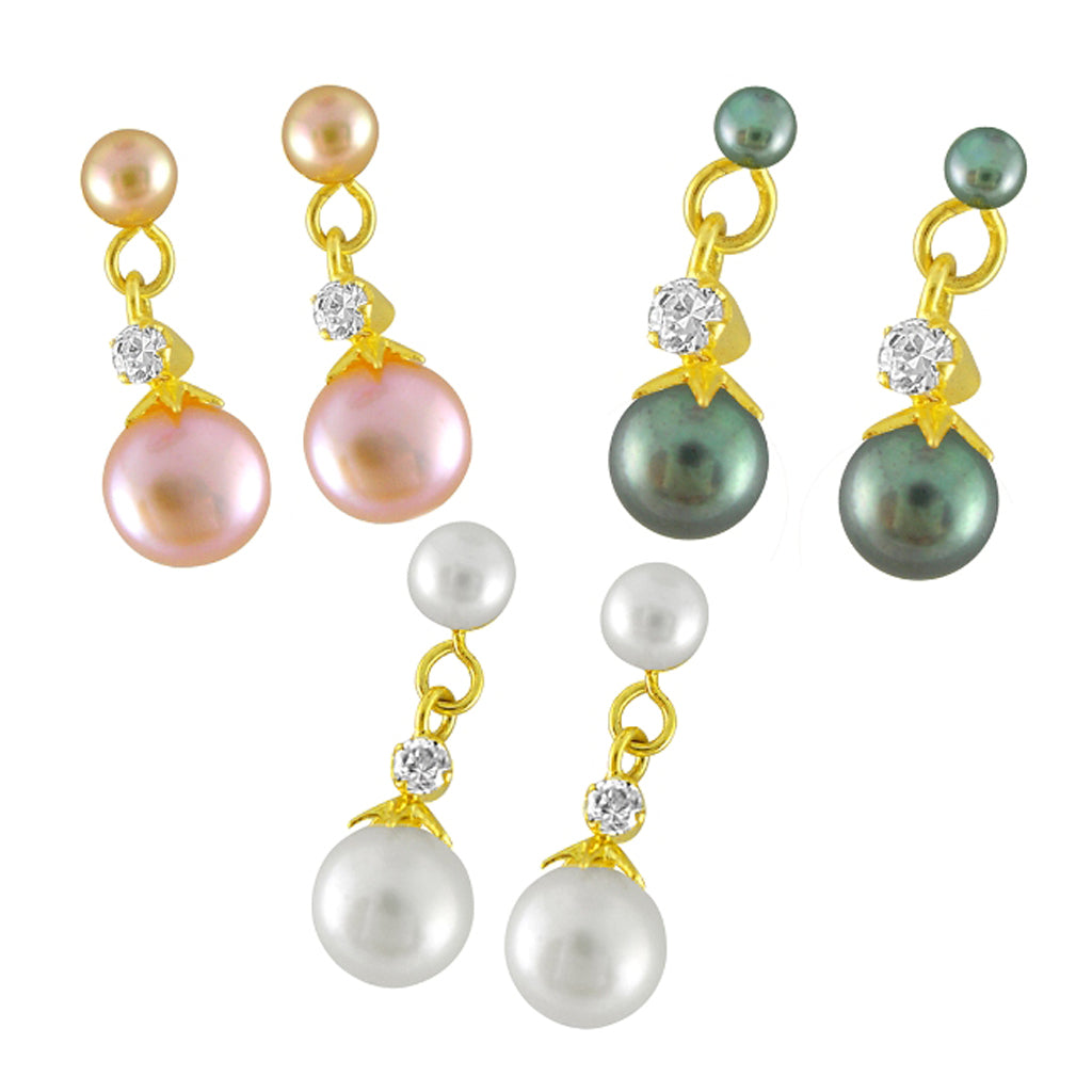 J Pearls Combo Of Three Earrings - Real Pearl Jewelry