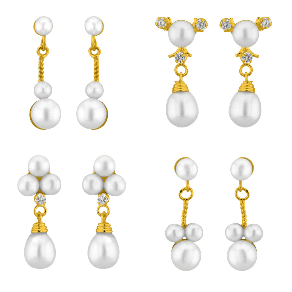 J Pearls Classic Pearl Earrings Combo - Real Pearl Jewelry