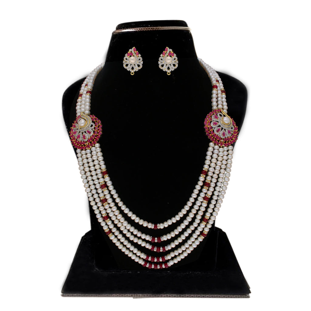 J Pearls Abarna 5 Lines Pearl Sets - Real Pearl Jewelry