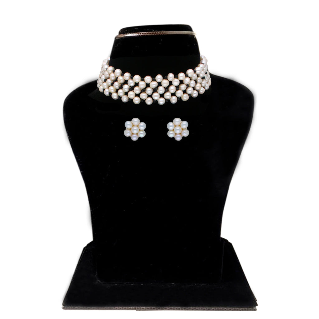 J Pearls Tulsi 1 Line Pearl Choker - Real Pearl Jewelry