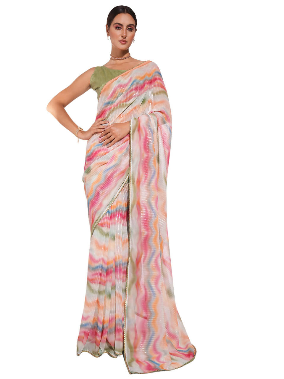 Pink Georgette Sequence Embroidery Saree With Unstitched Blouse Piece - Rajal