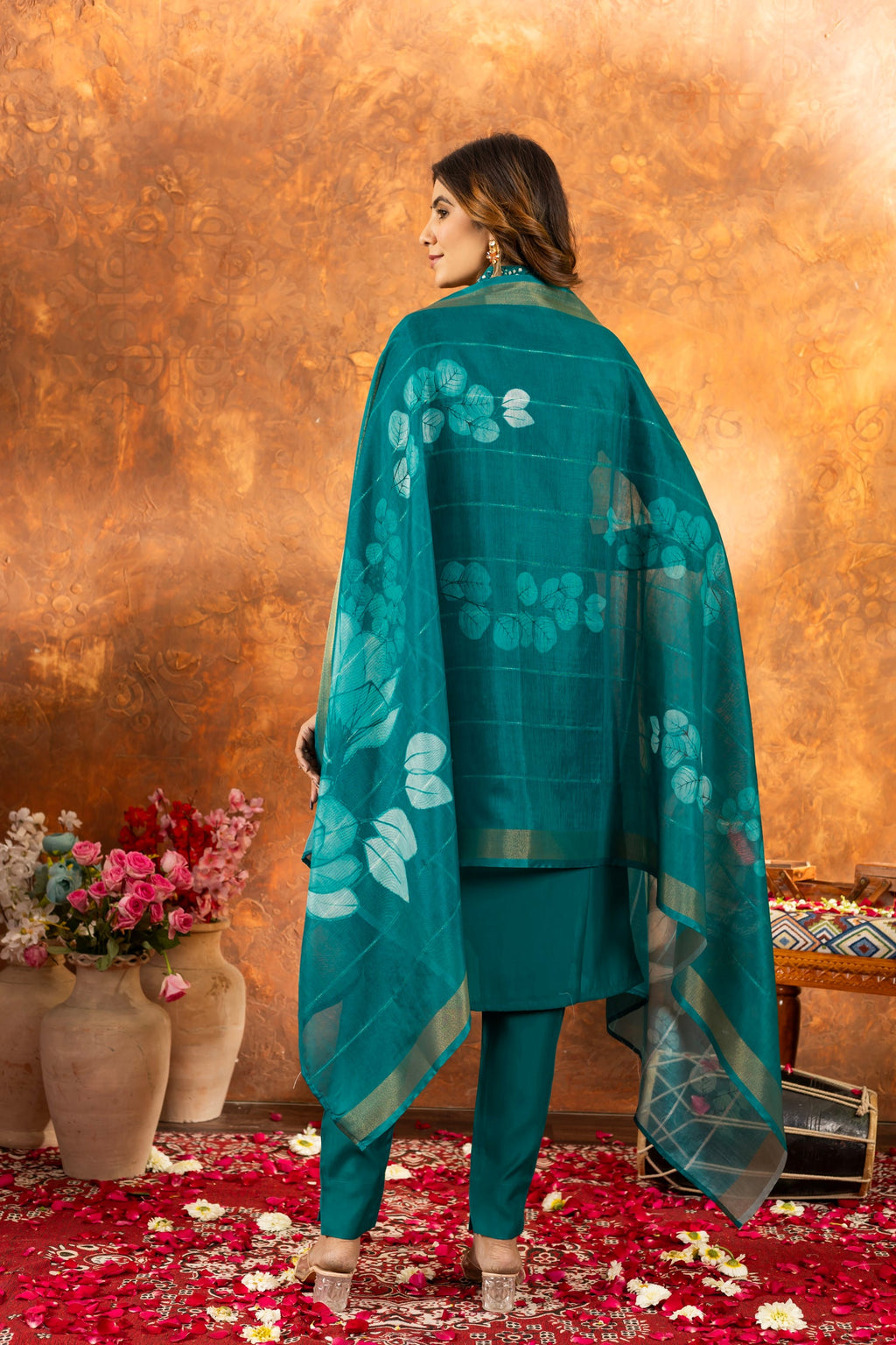 Lorenvalley Fashion Rama Roman Silk Embroidery Sequins with Hand work Kurta Pant Dupatta