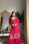 Evanik Ranipink Georgette With Embroidered Sequence Work Plazzo Suit