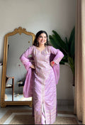 Evanik Lavender Roman silk Embroidered Sequence Work Party Wear Plazzo Suit