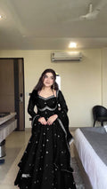 Evanik Black Faux Georgette With Embroidered Sequence Work Anarkali Suit