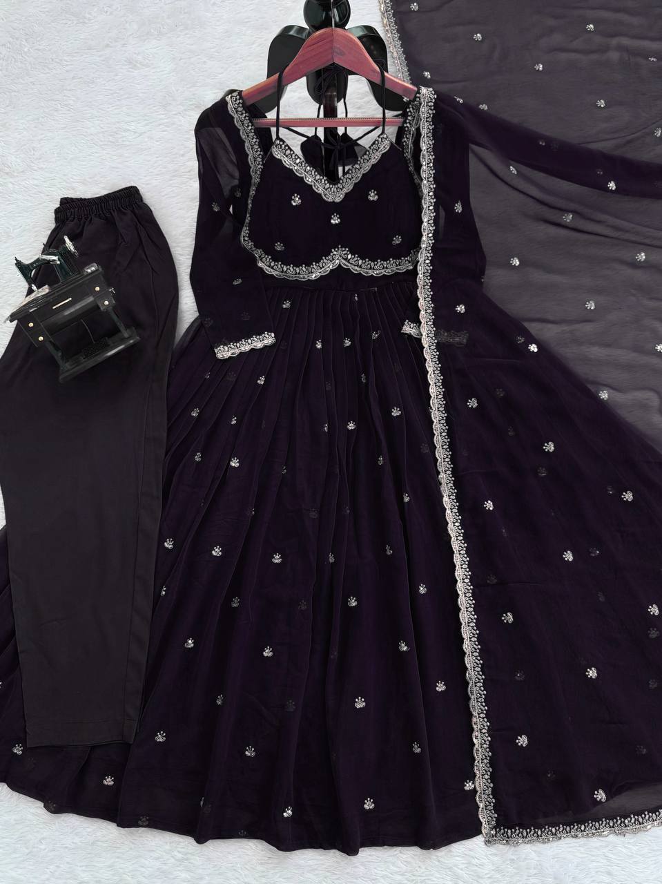 Evanik Black Faux Georgette With Embroidered Sequence Work Anarkali Suit