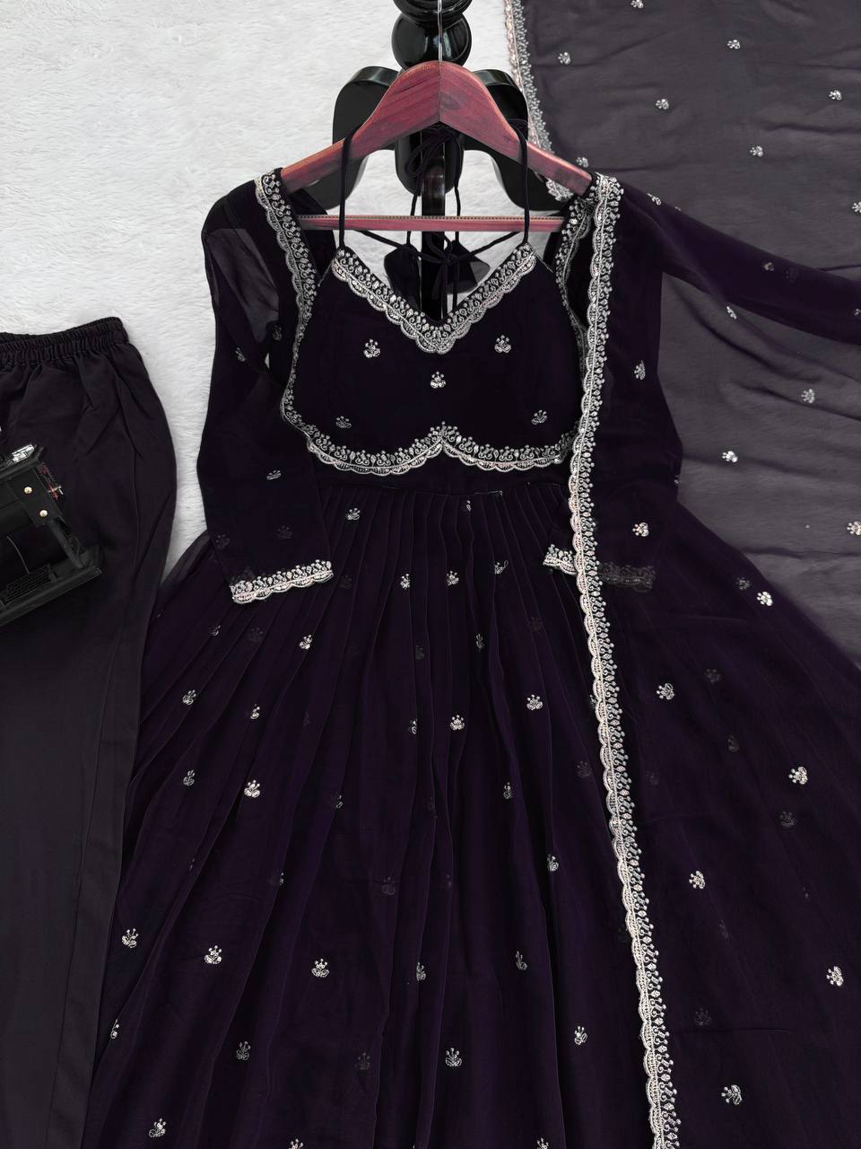 Evanik Black Faux Georgette With Embroidered Sequence Work Anarkali Suit