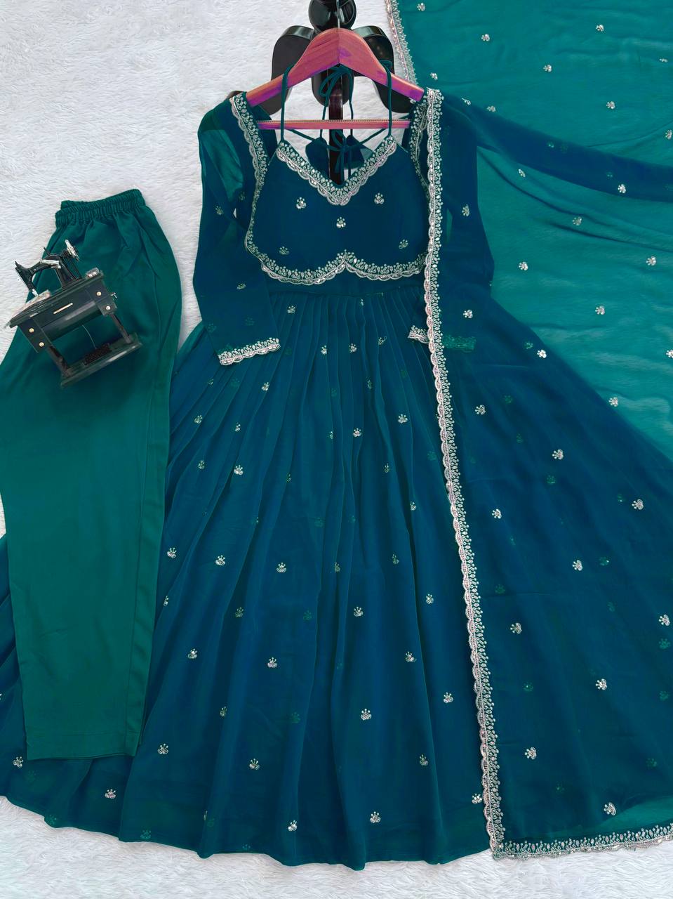 Evanik Rama Faux Georgette With Embroidered Sequence Work Anarkali Suit