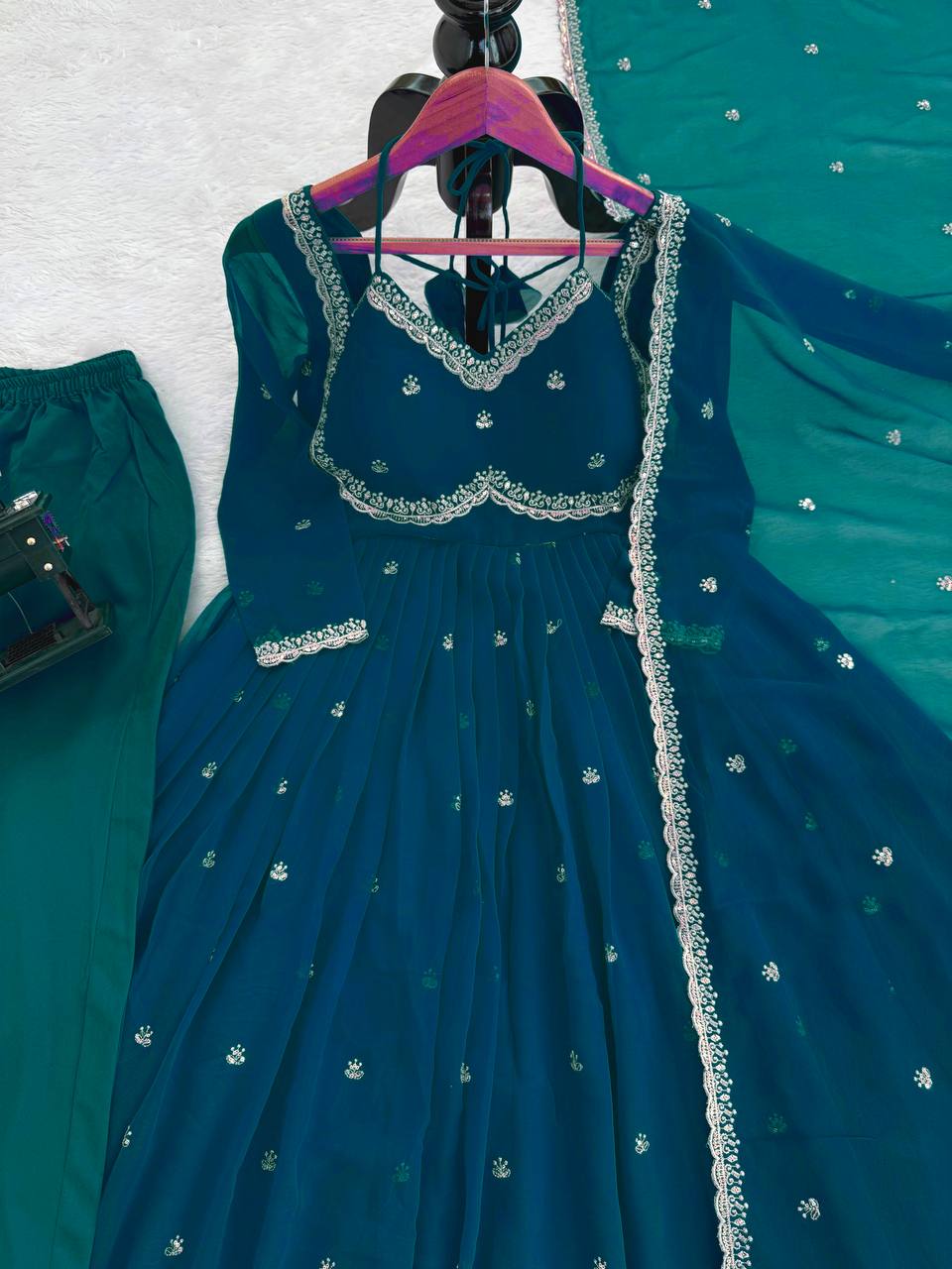 Evanik Rama Faux Georgette With Embroidered Sequence Work Anarkali Suit