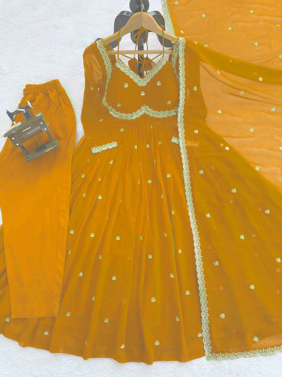 Evanik Yellow Faux Georgette With Embroidery Sequence Work Anarkali Suit