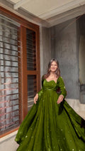 Evanik Green Fendi Silk With thread Sequence Work Anarkali Suit