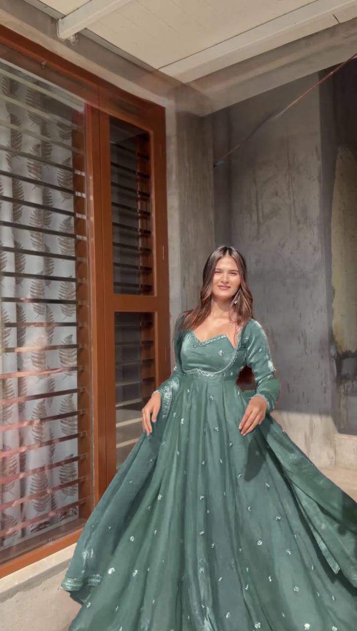 Evanik Seagreen Fendi Silk With thread Sequence Work Anarkali Suit