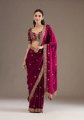 Evanik Ranipink Fendy Satin Silk With Sequence Work Saree With Unstitched Blouse