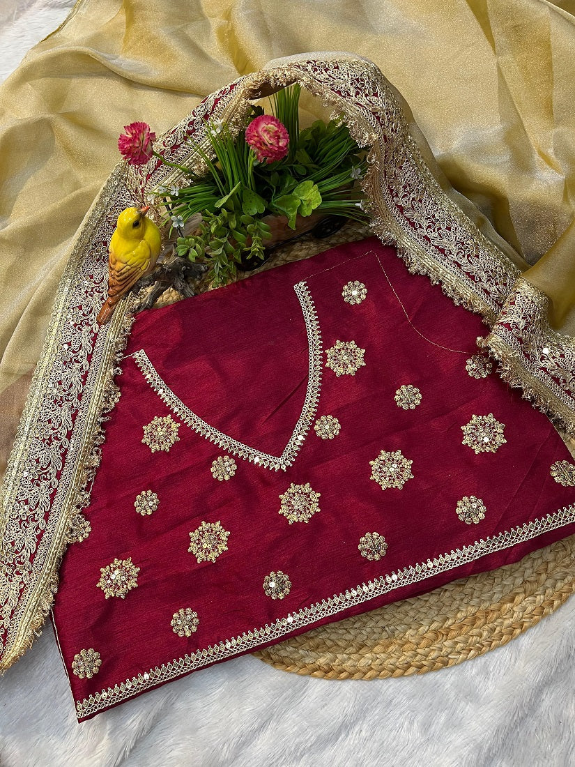 Evanik Cream Mocha Silk With Coding Sequence Lace Work Saree With Unstitched Blouse