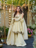 Evanik Women Off White Kedia Style Real Mirror Work Wedding Sharara Suit