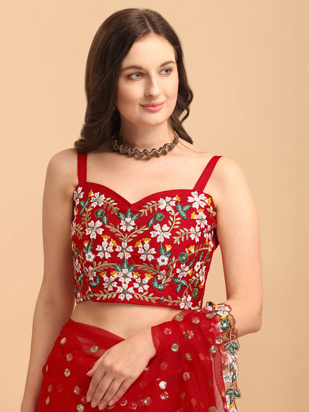 Lorenvalley Fashion Red Butterfly Net Ruffle Saree with Fancy Sequence work & Blouse
