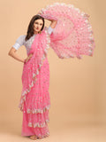 Lorenvalley Fashion Pink Butterfly Net Ruffle Saree with Fancy Sequence work & Blouse