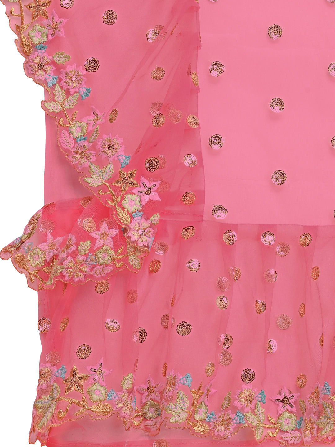 Lorenvalley Fashion Pink Butterfly Net Ruffle Saree with Fancy Sequence work & Blouse